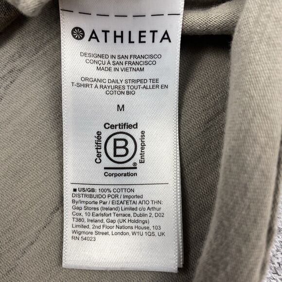 Athleta Organic Daily Striped Tee T-Shirt Size M Womens Brown Black Crewneck - Picture 4 of 9